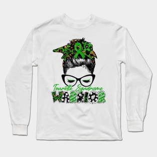 Tourette Syndrome Awareness Warrior Women Glasse Messy Bun Leopard Bandana - Happy Mothers Day, Valentines Day Long Sleeve T-Shirt